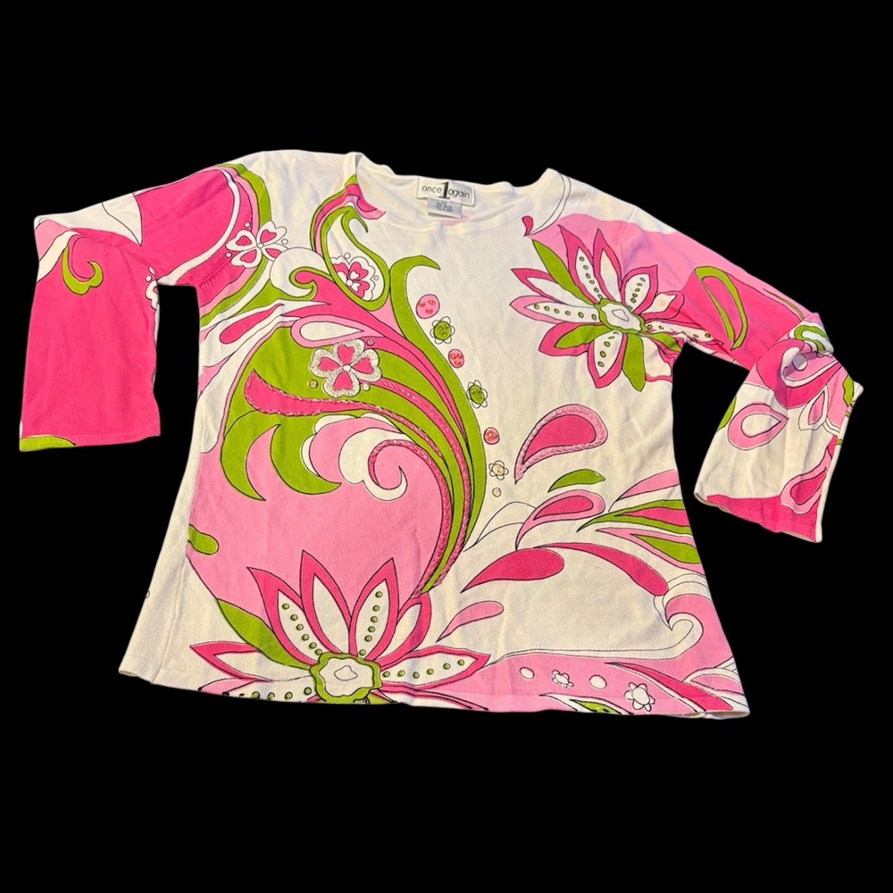 ⭐️ONCE 1 AGAIN Sequin Beaded Floral Lightweight Sweater Y2K Preppy Size M⭐️